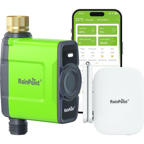 Programmateur Arrosage WiFi avec Passerelle D'antenne Smart Minuteur Arrosage Automatique Commande APP/vocale, Entrée en Laiton, Basé Météo, Arrosage Manuel, 6 Programmations, pour Jardin,1-Zone-Timer (1/5)