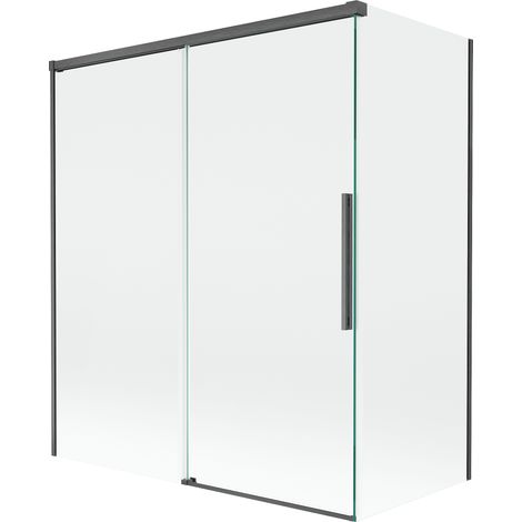 Mexen Rox mampara de ducha corredera de 2 hojas 140 + 70 x 150 cm, transparente, gris met谩lico cepillado - 8C9-140-070-66-00