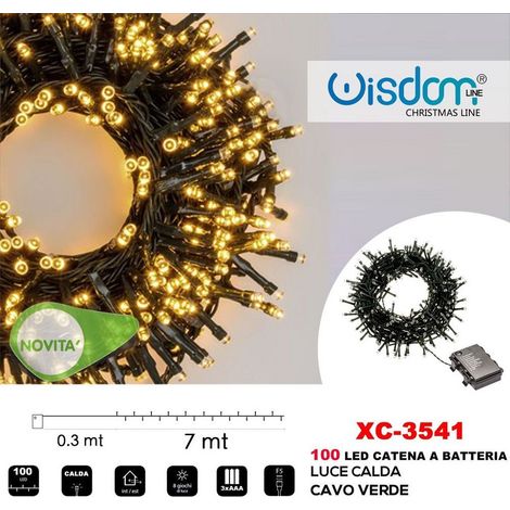 TRADE SHOP - Catena Luminosa 100 Led Lucciole Con Batteria Cavo Verde Luce Calda Ip44 Xc-3541 -