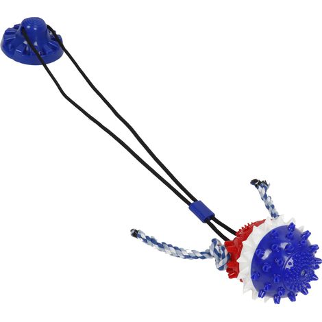 Jouet à mâcher pour chien, distributeur de nourriture et brosse à dents, avec ventouse, bleu (1/5)