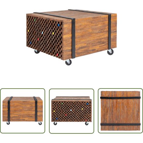 The Living Store Table d'appoint en teck 60 x 60 x 38 cm - Table D'appoint Industrielle - Table D'appoint Teck - Meuble Industriel - Table Basse Petite - Table D'appoint Mobile (1/5)
