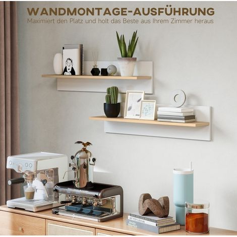 2er-Set Wandregale 80 x 16,5 x 20 cm aus weißem Holz, platzsparend für Küche – MEUBLIV (1/5)