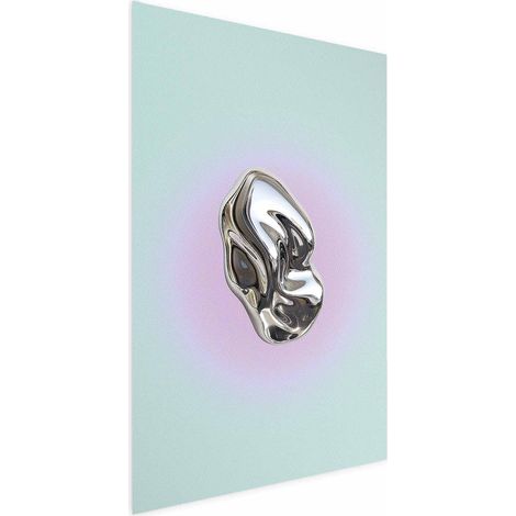 Poster – Metallische Form – abstrakte Skulptur auf mintgrünem Hintergrund mit violettem Heiligenschein (1/4)