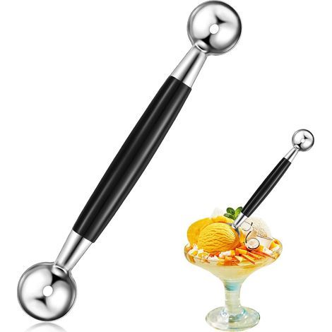 Doppelseitiger Melonenlöffel, Melonenlöffel aus Edelstahl, Eiskugellöffel, Doppelter Melonenlöffel, Glatte runde Melonenlöffel, Silver-Fei Yu (1/5)