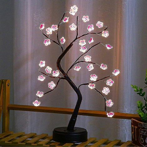 Lampe arbre LED lumière chaude fleurs de cerisier, lampe arbre en cuivre, petite lampe de table décorative (1/4)