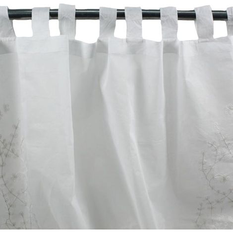 LYLAS - Voilage en coton à pattes brodé de fleurs blanc 140x270