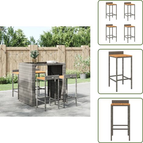 Tabourets de bar lot de 4 gris résine tressée et bois d'acacia - Tabouret De Bar - Tabouret De Comptoir - Chaise De Bar - Mobilier De Jardin - Meubles D'extérieur