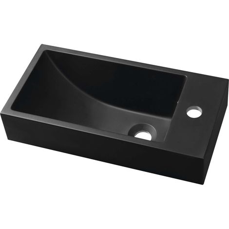 Sapho Small - Lavamani 50x25 cm con troppopieno, foro per rubinetto a destra, nero opaco SM016B (1/4)