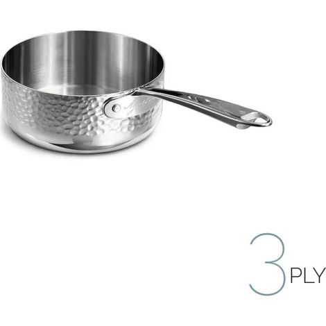 AGNELLI Casseruola Bassa Martellato Aluinox 3 Ply 20x6 Cm con 1 Maniglia in Acciaio Inox