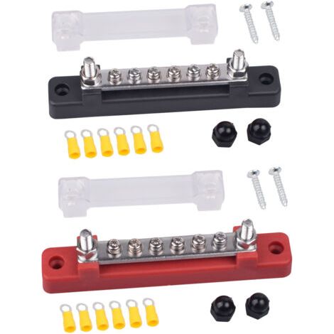 Bloc de Distribution D'alimentation 12V-48V DC Bornier Electrique Barres de Distribution d'Énergie 150A avec 6 x M4 Boulons de Borne pour Voiture Camion Bateau 2 Pièces (Rouge Noir)