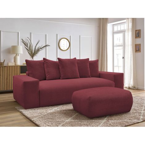BOBOCHIC - Canapé droit convertible coffre VOLTAIRE tissu chiné avec pouf   Rouge (1/5)