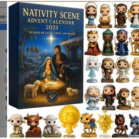 Calendrier de l’Avent Scène de la Nativité, Compte à rebours de Noël 24 Jours, Boîte surprise décorations suspendues acryliques de la crèche, Ornements sapin Noël, Cadeau de Noël à collectionner pour