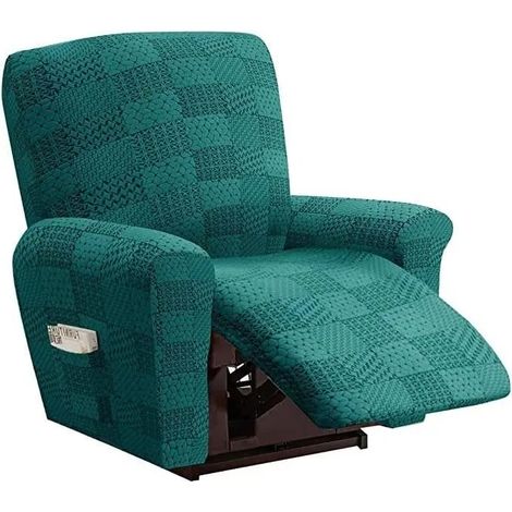 Housse pour fauteuil inclinable 1 place, extensible et antidérapante, avec poche latérale, verte (1/4)