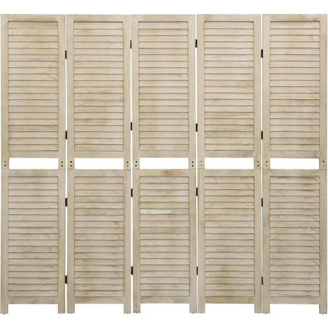 Paravent Cloison de séparation 5 panneaux, Pour Jardin, Balcon, Terrasse 175x165 cm Bois de Paulownia OIB6438E (1/5)