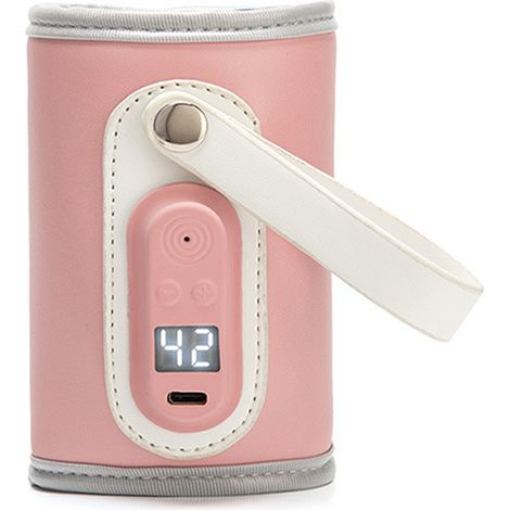 Chauffe-biberon portable USB avec écran LCD, chauffe-biberon et sachet de lait en poudre, chauffage rapide et précis pour la voiture et les voyages, rose (1/5)