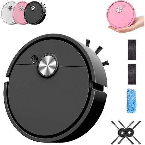 Aspirateur Robot pour Voiture, Mini Aspirateur Robot, Robot Intelligent Rechargeable 3-en-1 (Balayage Et Lavage), Aspirateur Multifonction Silencieux pour Sols Durs Et d'animaux(Noir,Rechargeable) (1/5)