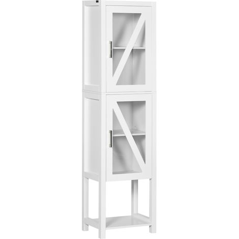 kleankin columna auxiliar de baño armario alto de baño estantería para baño con 2 puertas estantes ajustables y estante de almacenamiento 45x30x170 cm (1/5)