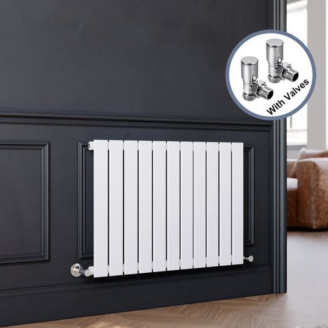 ELEGANT Designer Flat Panel Radiator Horizontal Radiator and Angled Radiator Valves 600x836mm White Single (1/5)