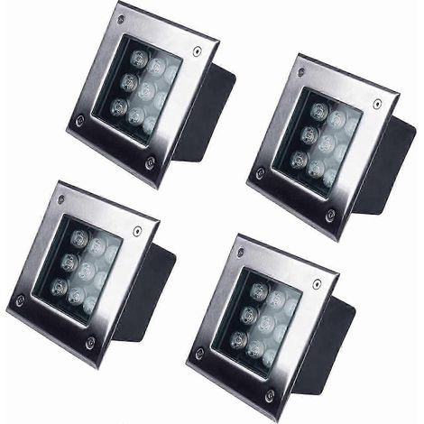 Lot de 4 spots encastrés pour fontaine, étanches IP67, spots de sol carrés à LED d'extérieur (85-265 V CA) pour jardin, allée et aménagement paysager. (1/5)
