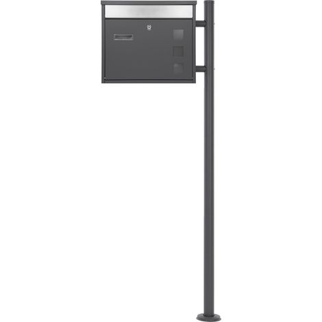ECD Germany Design Briefkasten mit Pfosten, Standbriefkasten mit Namensschild, Briefkastenanlage, Briefkastenständer Anthrazit 120 cm Edelstahl, Postkasten Anthrazit-Silber Edelstahl pulverbeschichtet