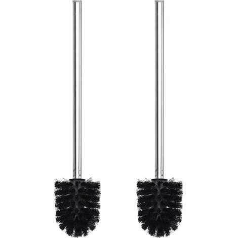 Lot de 2 Brosse de toilette de rechange, Brosse de toilette à long manche, acier inoxydable, Convient aux salles de bains et aux toilettes, 8 x 37 cm, noir (1/5)