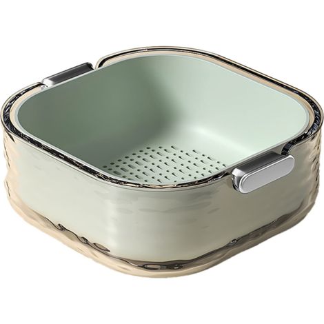 Égouttoir double couche, filtre pour bac à légumes, égouttoir de cuisine empilable et détachable, vert (1/5)