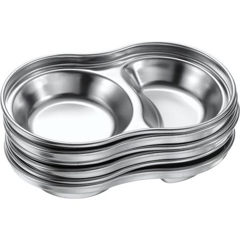 6-teiliges Edelstahl-Schälchen-Set mit zwei runden Fächern und einer Gewürzschale Ideal für Saucen Familienfeiern Restaurants Picknicks und Silber (1/5)