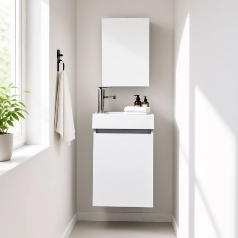 Meuble Salle de Bains avec vasque/lavabo lave mains à suspendre Bahamas 40 Blanc (1/5)