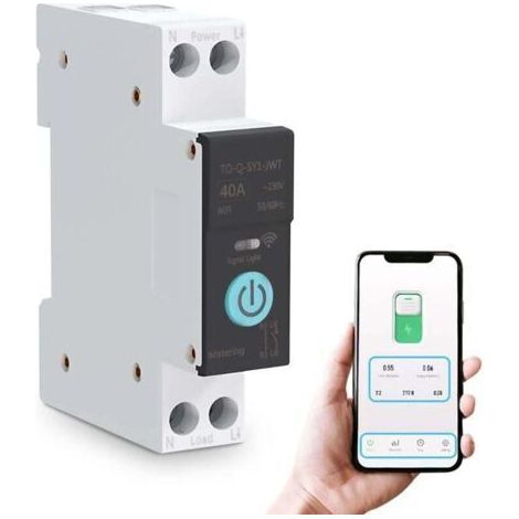 pair Eosnow Disjoncteur sur rail DIN,commutateur WIFI intelligent,télécommande pour téléphone portable,3 modes de synchronisation,pour appareils électroménagers,40A (1/5)