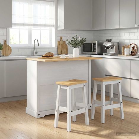 vidaXL Set isola da cucina 3 pz Bianco e Cera di Miele Pino Massello (1/5)