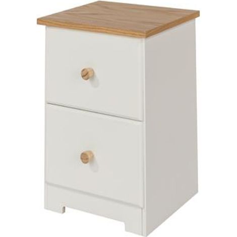 Colorado 2 Drawer Petite Bedside Cabinet - MDF/MDP - 35 x 33 x 48.4 cm - Soft White/Oak