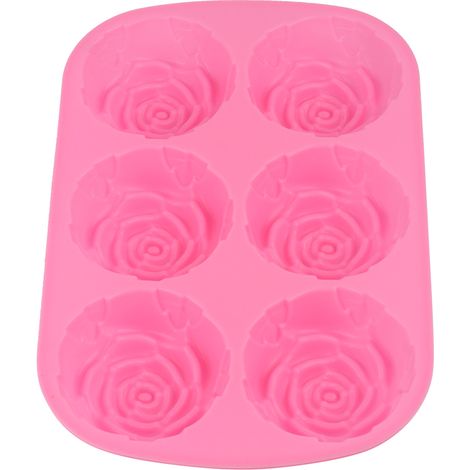 Moule à gâteau au chocolat et pudding en silicone rose à 6 cavités en forme de rose, compatible micro-ondes et congélateur. (1/5)