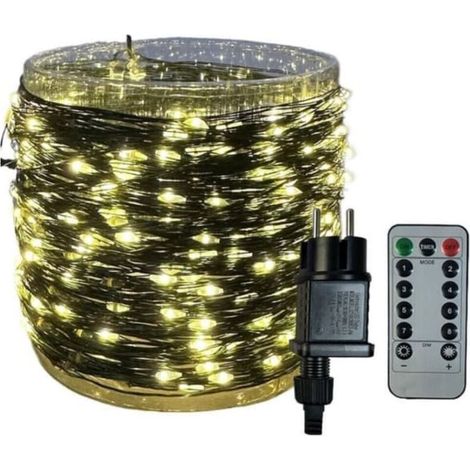 Catena luminosa a LED da 30 m, 300 LED bianco caldo e filo verde, 8 modalità per alberi di Natale e decorazioni (1/4)