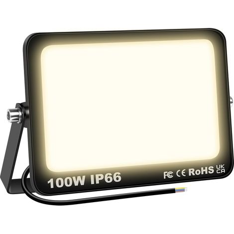 Projecteur LED Exterieur 100W, 10000LM Spot LED Extérieur Blanc Chaud 3000K, IP66 Etanche Eclairage Exterieur Lumière de Sécurité pour Patio, Jardin, Garage, Terrasse, Usine, Entrée