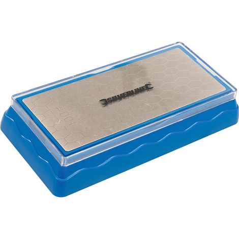 Silverline – Pierre à aiguiser diamantée double-face grain 400/1000 – Base antidérapante pour affûtage stable – Dimensions 90x180x34mm (1/10)