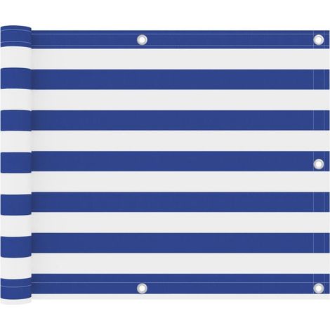 Paravent de balcon, blanc et bleu, 75 x 500 cm, tissu Oxford (1/5)