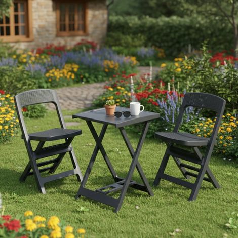 Gartenmöbel-Set Cassville, 2-Sitzer Outdoor-Set, Tisch Made in Italy, klappbar, Anthrazit Schwarz (1/3)