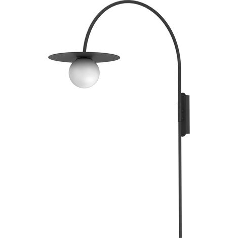 Applique murale décorative Flat noire et verre blanc E27 15W Luminex
