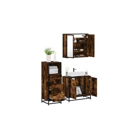 Ensemble de meubles de salle de bain 3 pcs Chêne fumé (1/5)