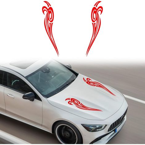 Juego de 2 pegatinas de rayas para capó, carrocería, puerta lateral, parachoques, llama gráfica, modificación de vinilo, accesorios decorativos para coche (rojo) (1/5)