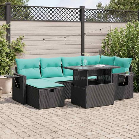 vidaXL Set Divani da Giardino 7pz con Cuscini Grigio Polyrattan Acacia (1/5)