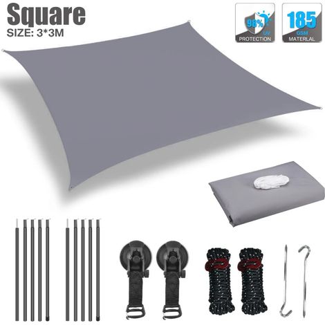(3x3M Gris) Auvent de camping-car, résistant aux UV et imperméable, avec poteaux en alliage d'aluminium (1/5)