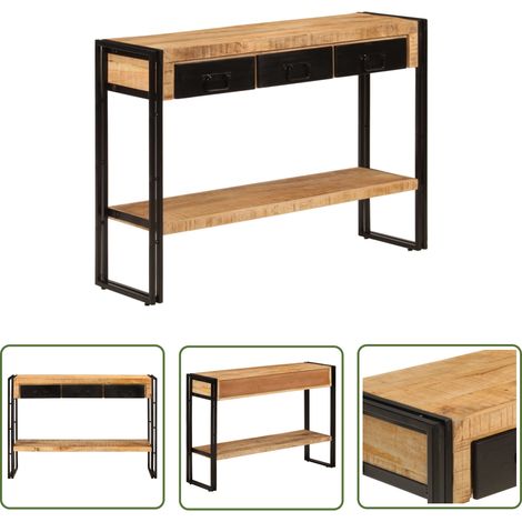 The Living Store Table console 110x30x76 cm Bois de manguier solide - Table Basse Industrielle - Table D'appoint Vintage - Table Console Bois Massif - Meuble Rangement Intérieur - Table Entrée Design (1/5)