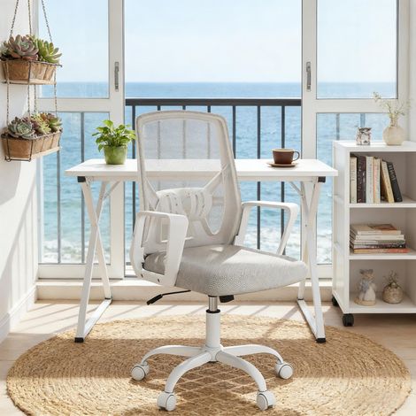 Klappbarer ergonomischer Bürostuhl mit Lendenwirbelstütze – Höhenverstellbarer, leichter und kompakter Arbeitsstuhl für beengte Räume