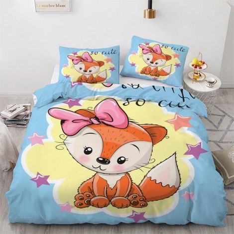 Bettwäsche-Set 3-teilig 155x220cm Mikrofaser mit 2 Kissenbezügen 80x80cm Sternfuchs 3D Motiv