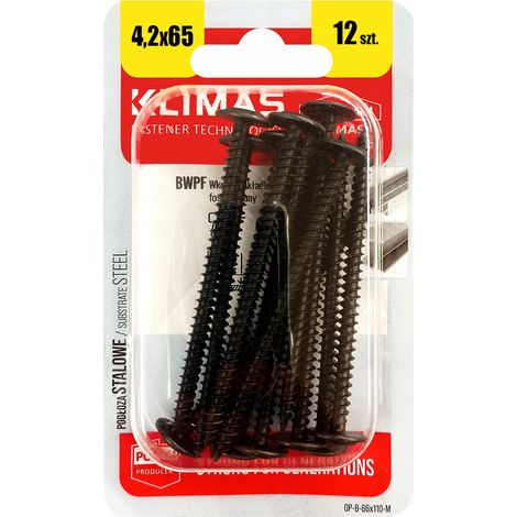 Vis Autotaraudeuses À Rondelle Klimas, 4.2 x 65 mm, Noires PH, Blister 12 Pièces (1/5)