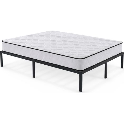 Metallbett 140x200 cm Bettgestell mit Matratze Klappbett Gästebett Lattenrost Schwarz 9 Beine 20 Latten (1/5)