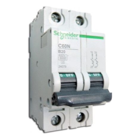 Disjoncteur 20A 2P courbe B 6kA C60N (équivalent au C60N 23943 MULTI9) SCHNEIDER ELECTRIC 24078 (1/2)