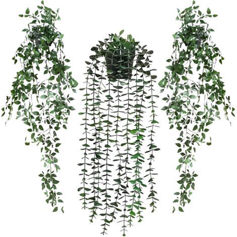 Lot de 3 plantes artificielles suspendues en pot - Plantes artificielles longues en plastique - Sans entretien - Décoration pour cuisine, balcon, fenêtre, mandala, jugali (1/5)