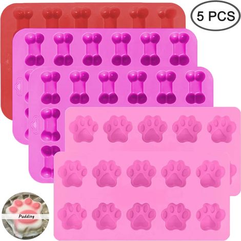 Moule en silicone pour glaçons en forme de patte et d'os, pour chocolat, cupcakes, bonbons, gelée, glaçons, friandises, 5 pièces (1/5)